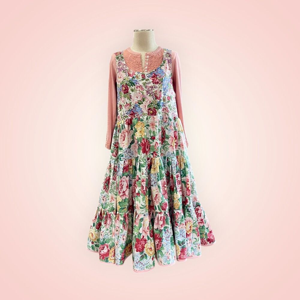 Handmade Floral Tiered Maxi Dress, patch pockets and adjustable straps, Size L - Picture 10 of 16